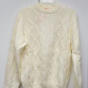 NWT Vintage Indian Brand Sportswear Men's Ivory Cable Knit Sweater Size Large